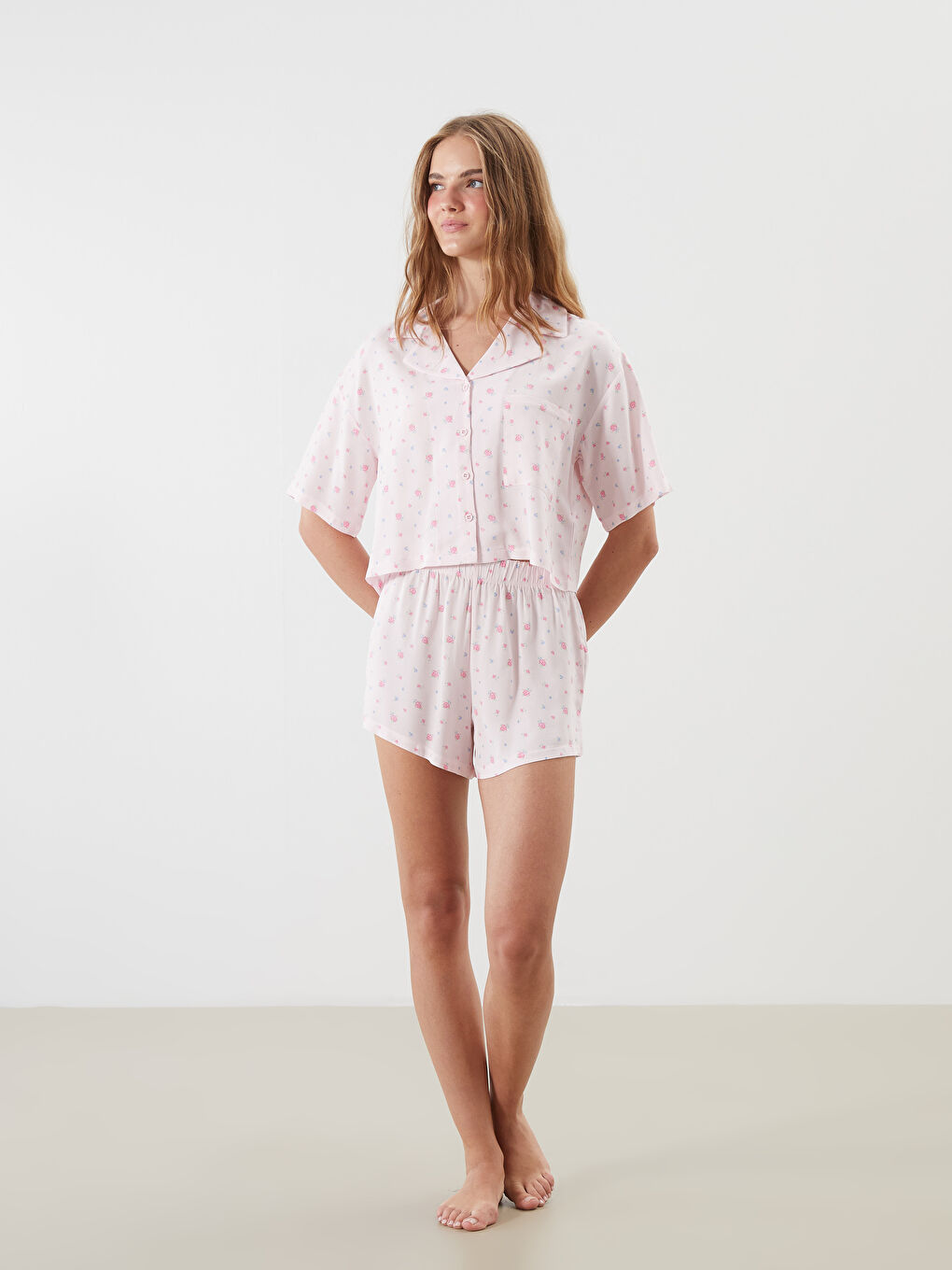 Pembe Kadın Şortlu Pijama Takımı Anne Kız Kombini-1