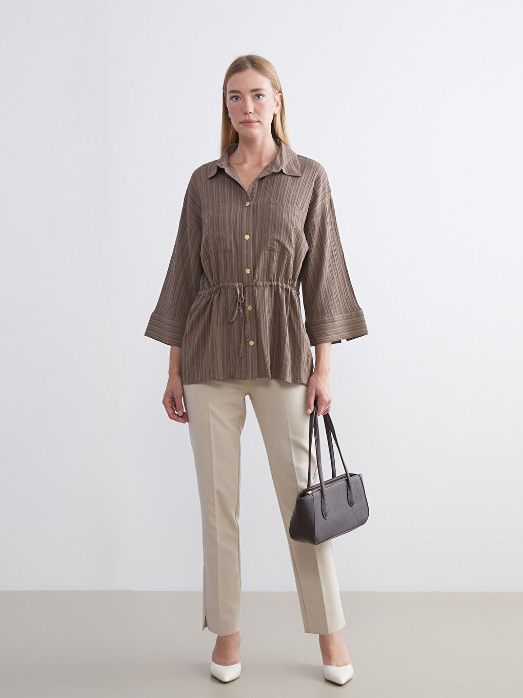 قميص تونيك للسيدات بخصر برباط-2