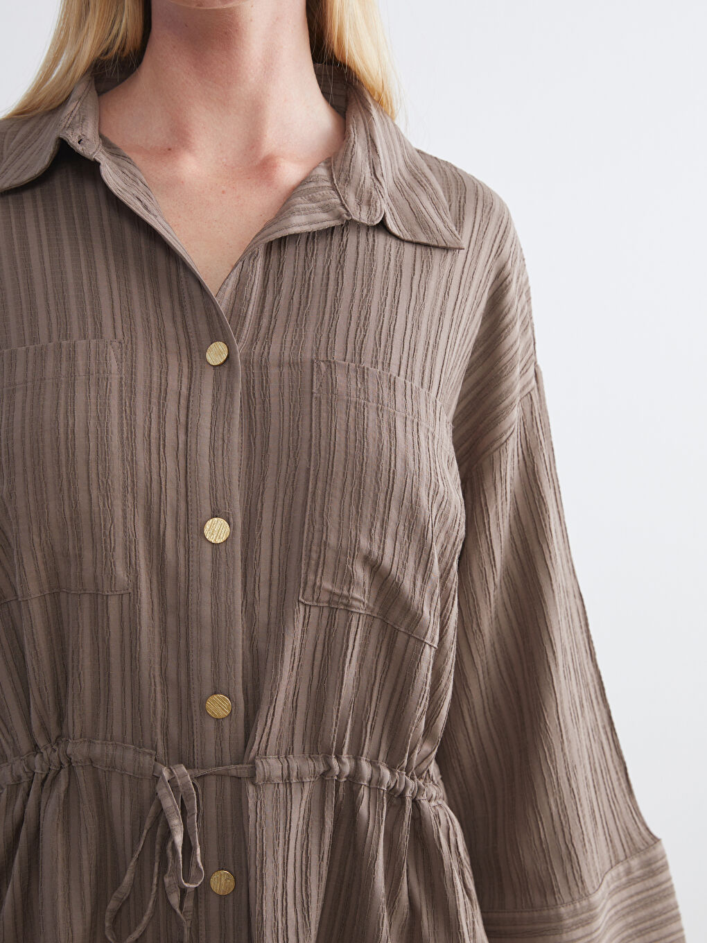 قميص تونيك للسيدات بخصر برباط-4