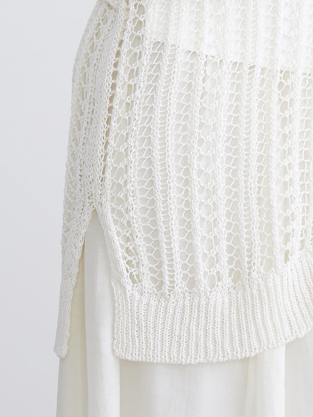 Ekru Şal Yaka Ajurlu Kadın Triko Hırka-3