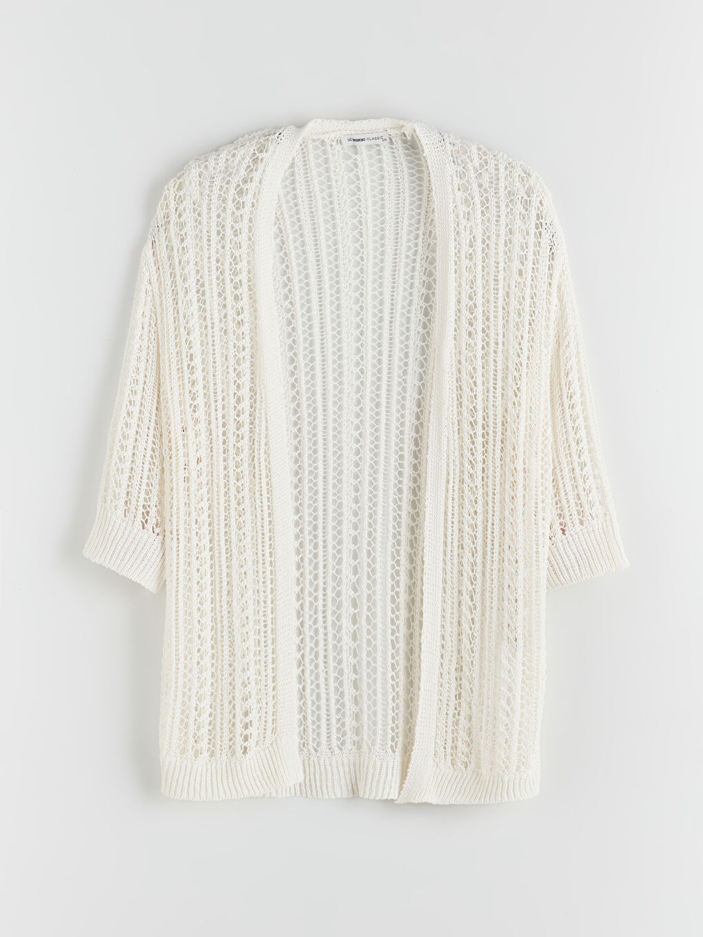 Ekru Şal Yaka Ajurlu Kadın Triko Hırka-5