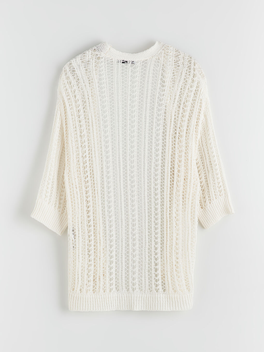 Ekru Şal Yaka Ajurlu Kadın Triko Hırka-6