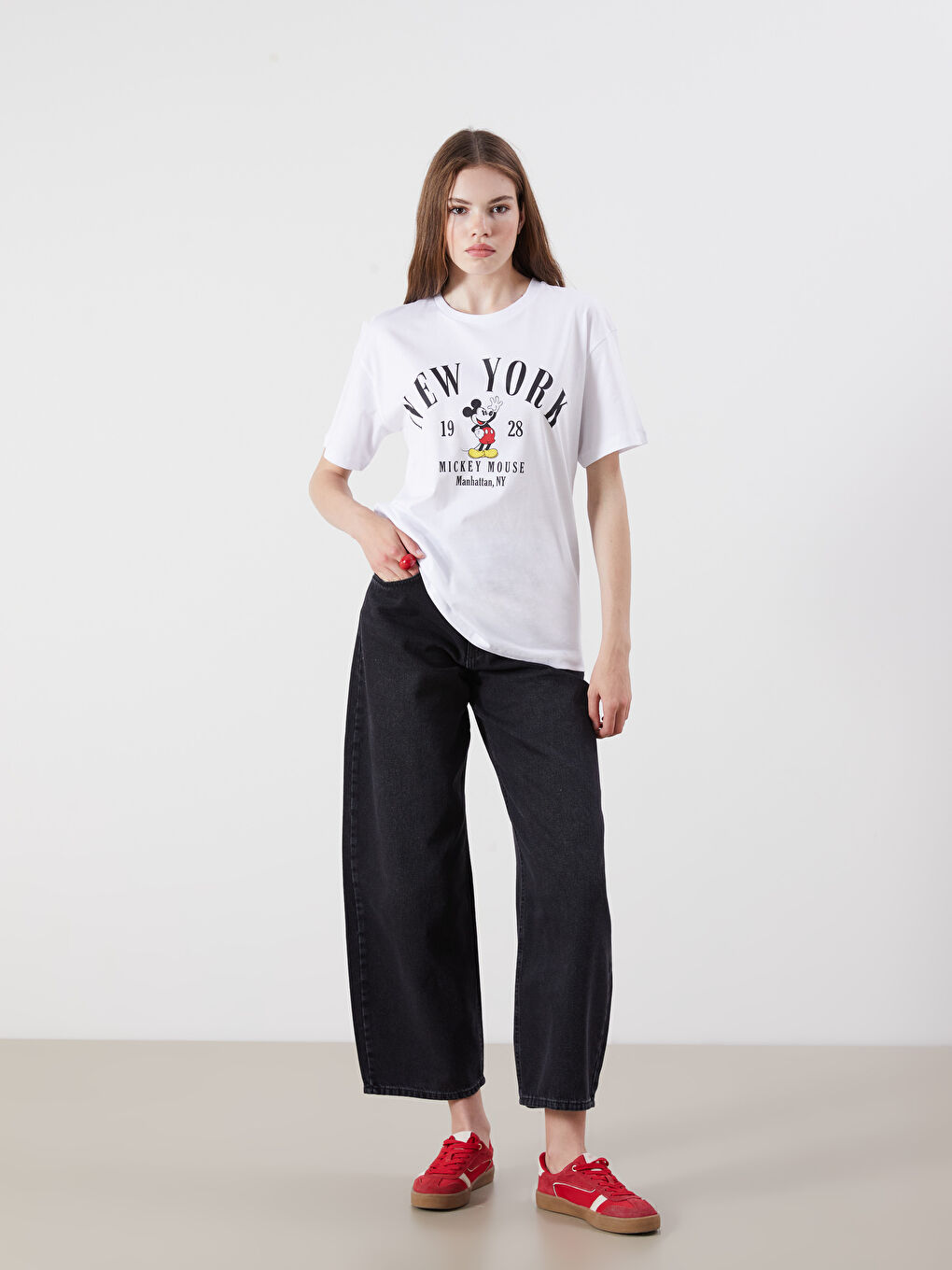 Crew Neck Mickey Mouse Printed Women's T-Shirt -S5R489Z8-Q6K