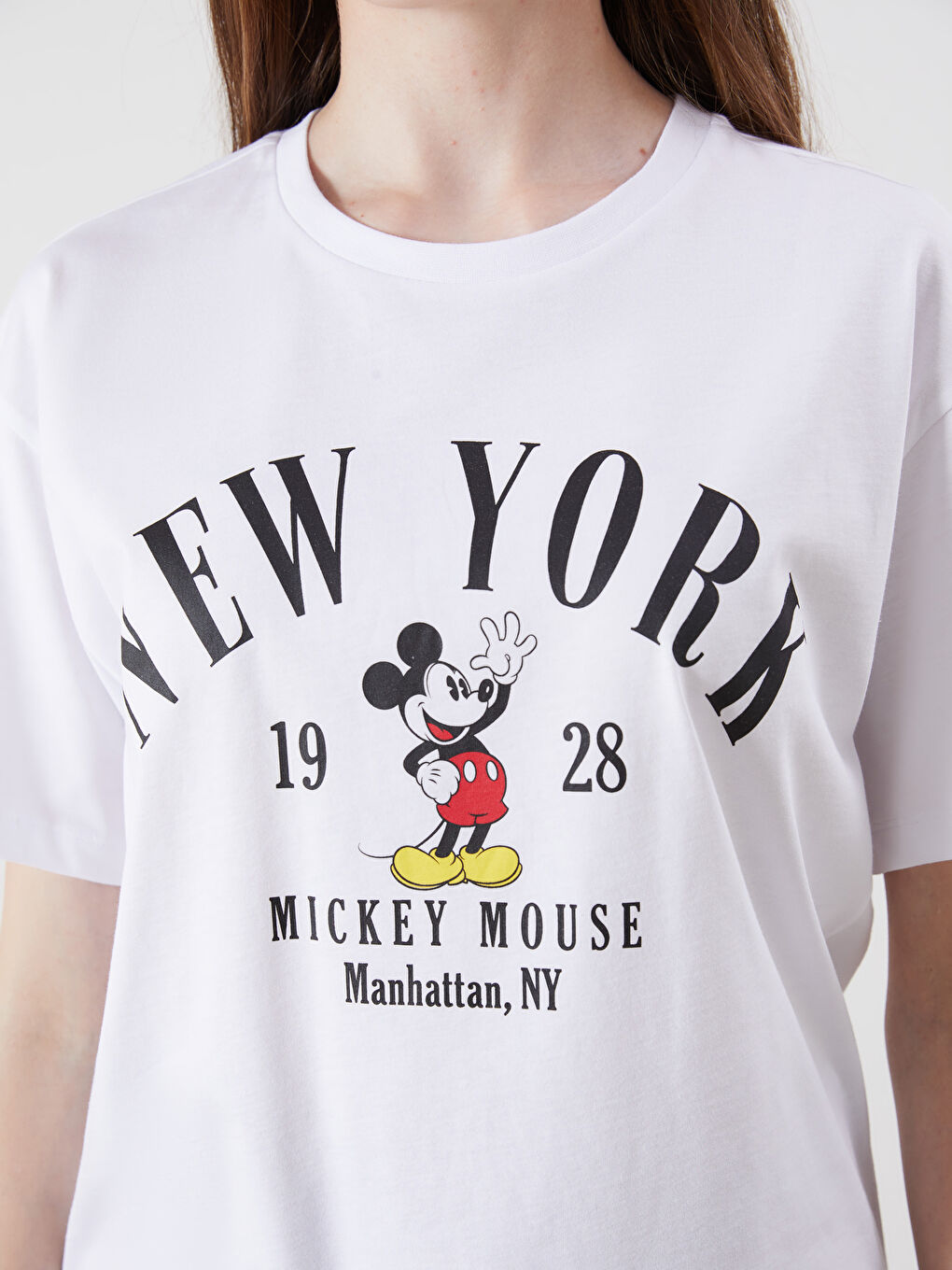 Crew Neck Mickey Mouse Printed Women's T-Shirt -S5R489Z8-Q6K