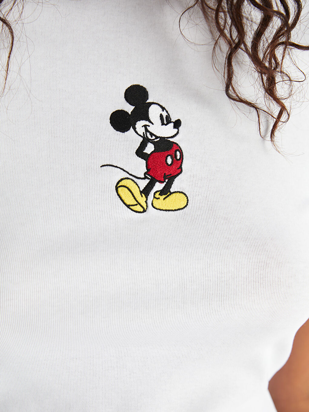 Crew Neck Mickey Mouse Embroidered Women's T-Shirt -S5R495Z8-Q6K