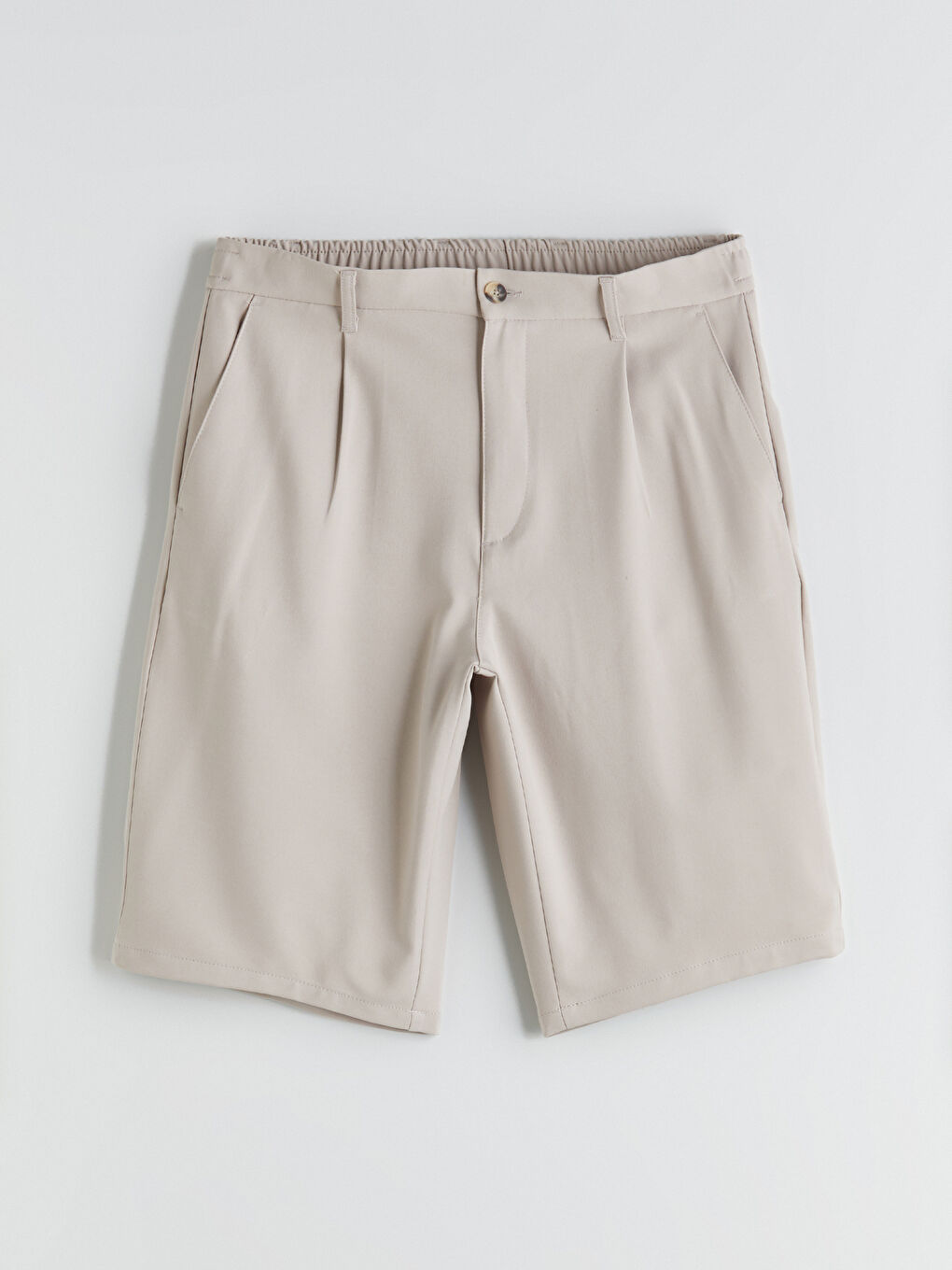 Bej Standart Kalıp Gabardin Erkek Şort-4