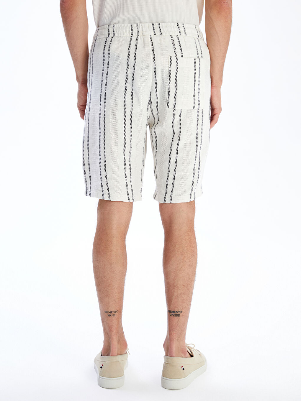 Ekru Standart Kalıp Çizgili Erkek Şort-7