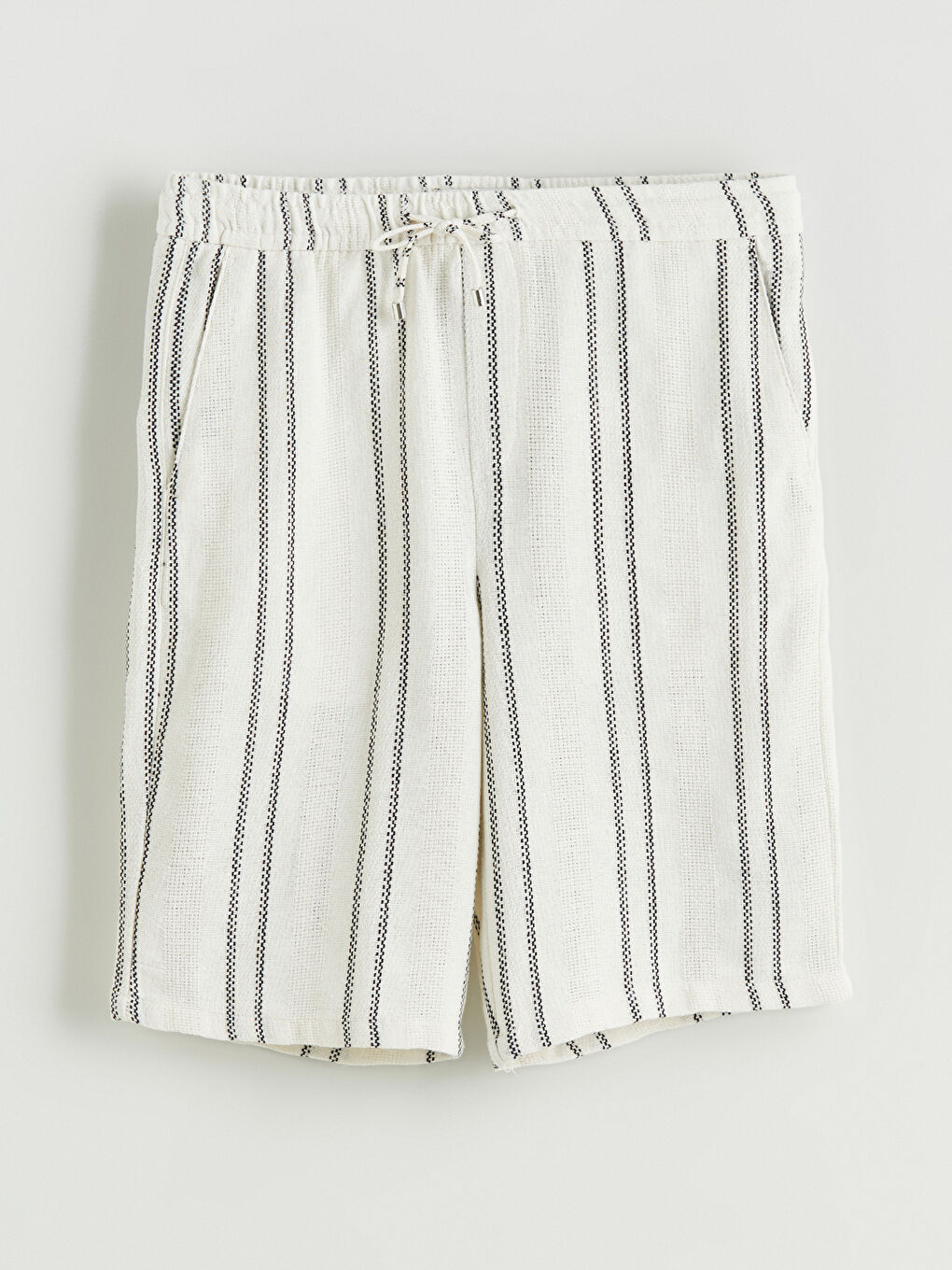 Ekru Standart Kalıp Çizgili Erkek Şort-8