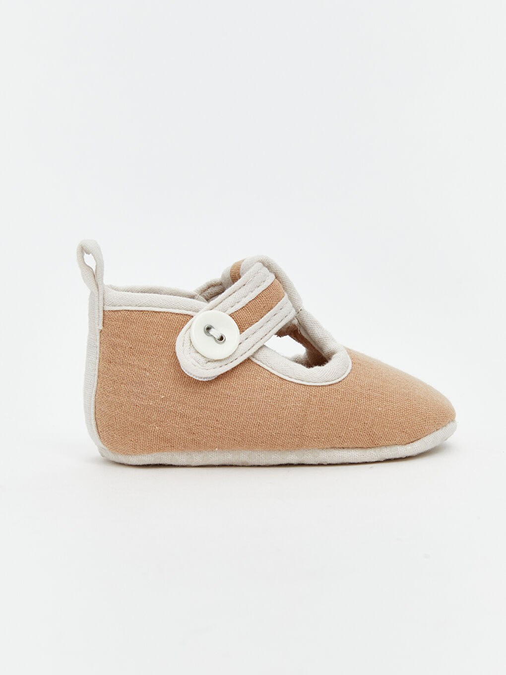 Bej Düğme Detaylı Erkek Bebek Patik Ayakkabı-1
