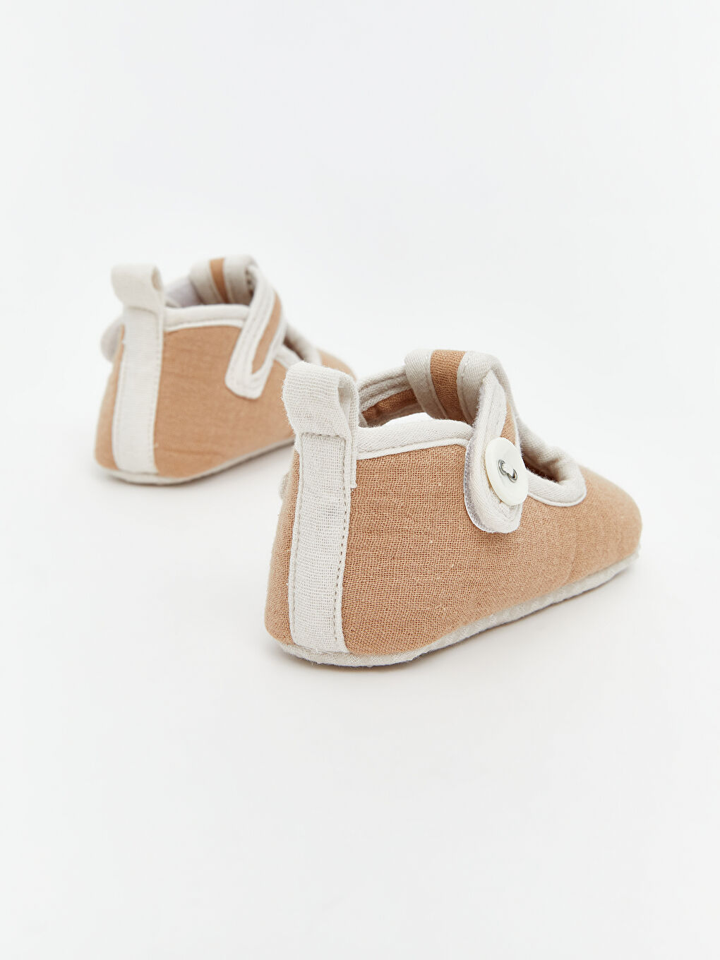 Bej Düğme Detaylı Erkek Bebek Patik Ayakkabı-4