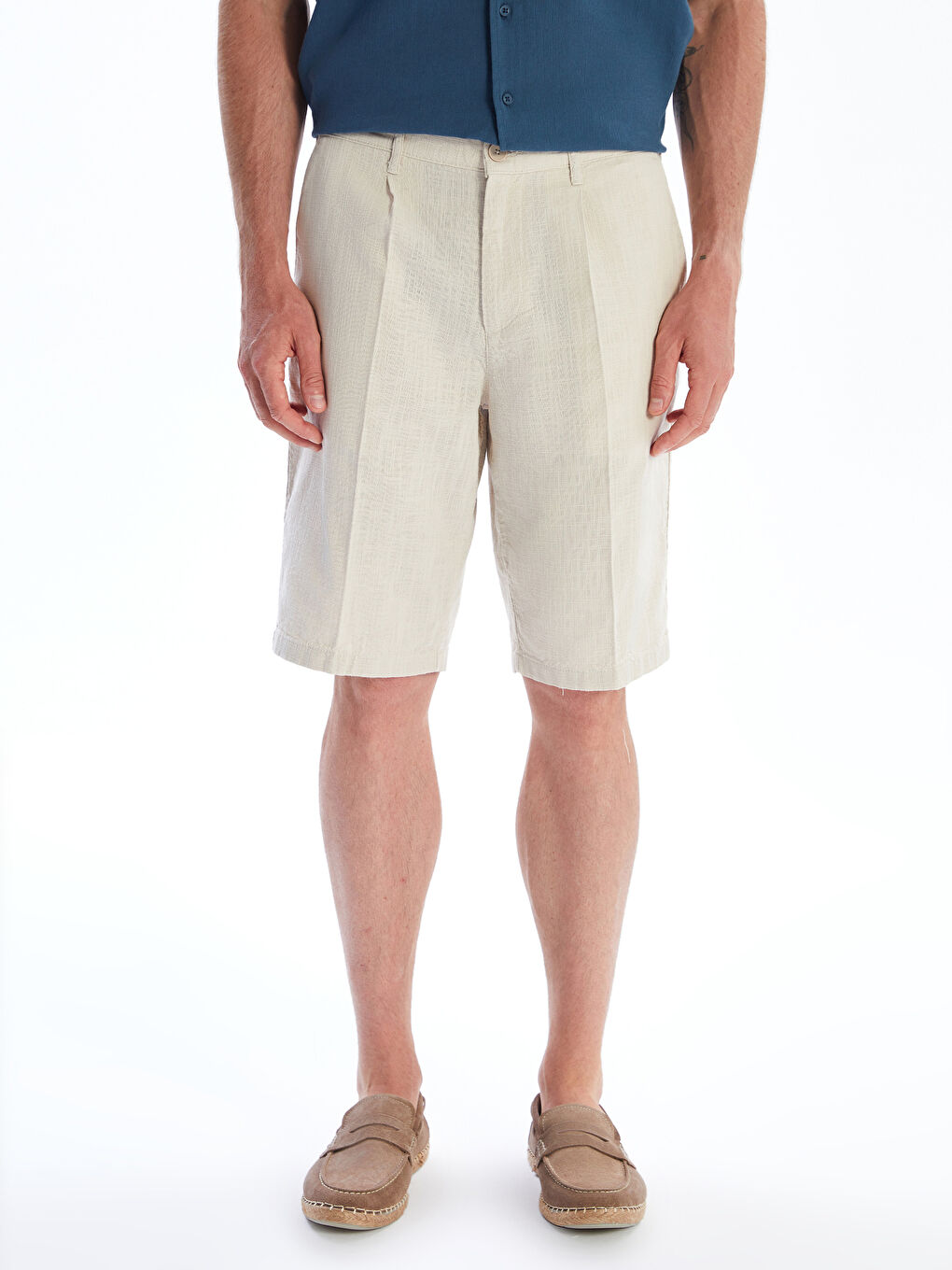 Bej Standart Kalıp Erkek Şort-1