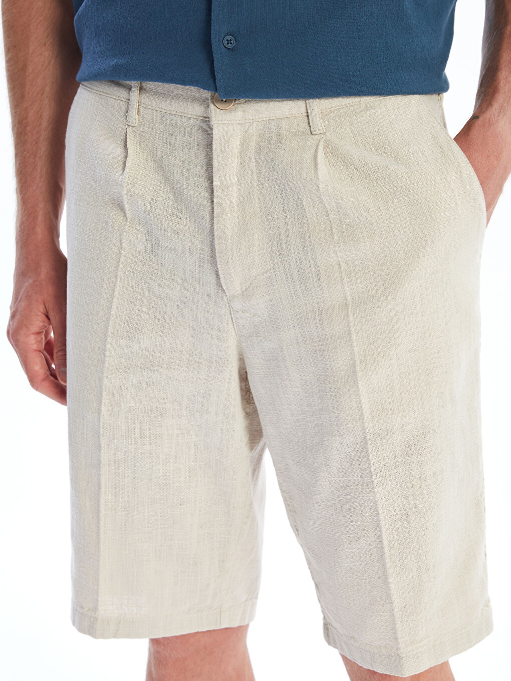 Bej Standart Kalıp Erkek Şort-2