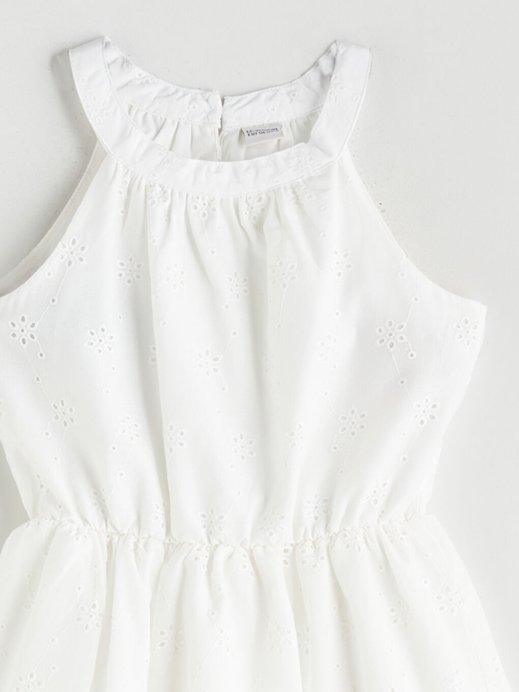 Beyaz Halter Yaka Fisto Detaylı Kız Çocuk Elbise-2