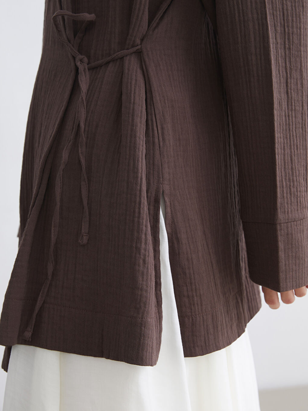 Double Breasted Textured Slit Detail Women's Kimono-4