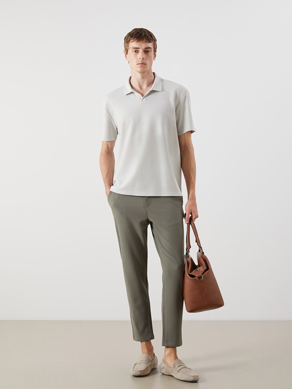 Bej Polo Yaka Pike Erkek Tişört-1