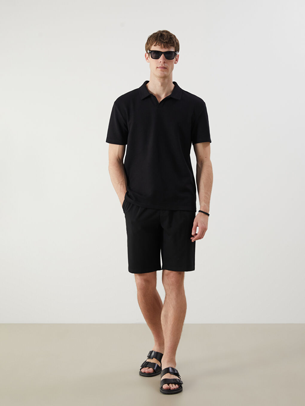 Siyah Polo Yaka Pike Erkek Tişört-1