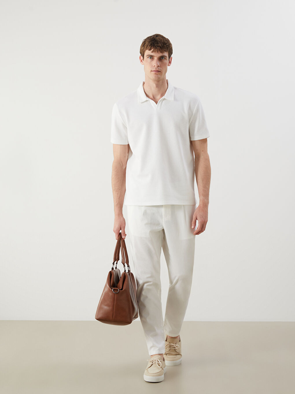 Ekru Polo Yaka Pike Erkek Tişört-1