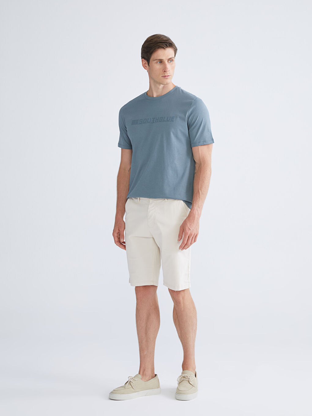 İndigo Bisiklet Yaka Baskılı Penye Erkek Tişört-1