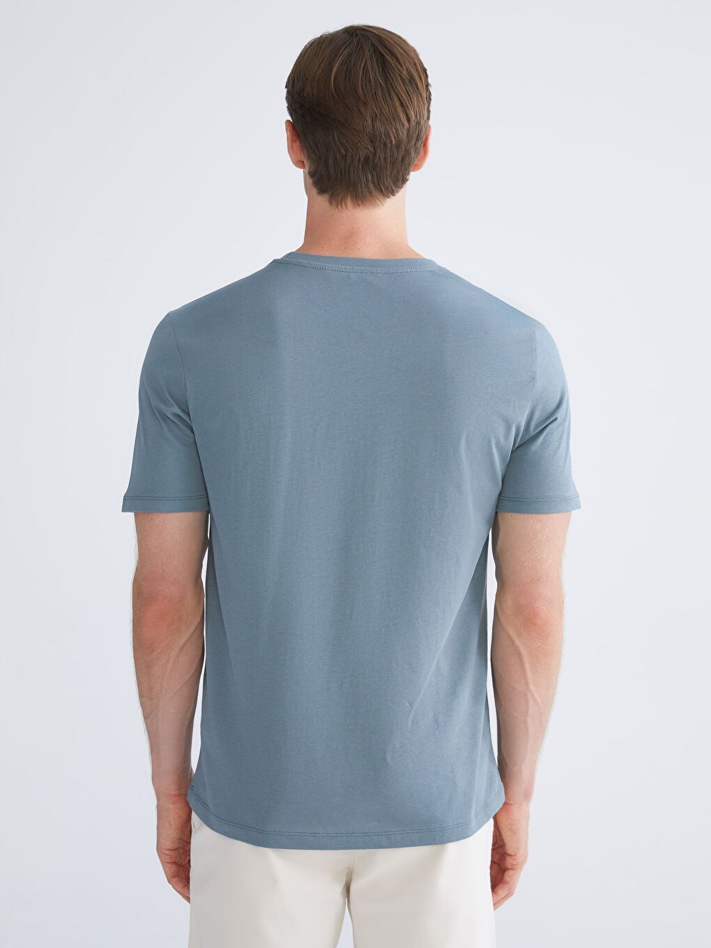 İndigo Bisiklet Yaka Baskılı Penye Erkek Tişört-3