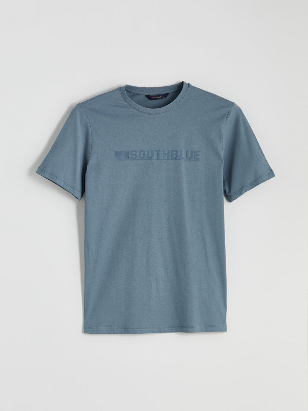 İndigo Bisiklet Yaka Baskılı Penye Erkek Tişört-4