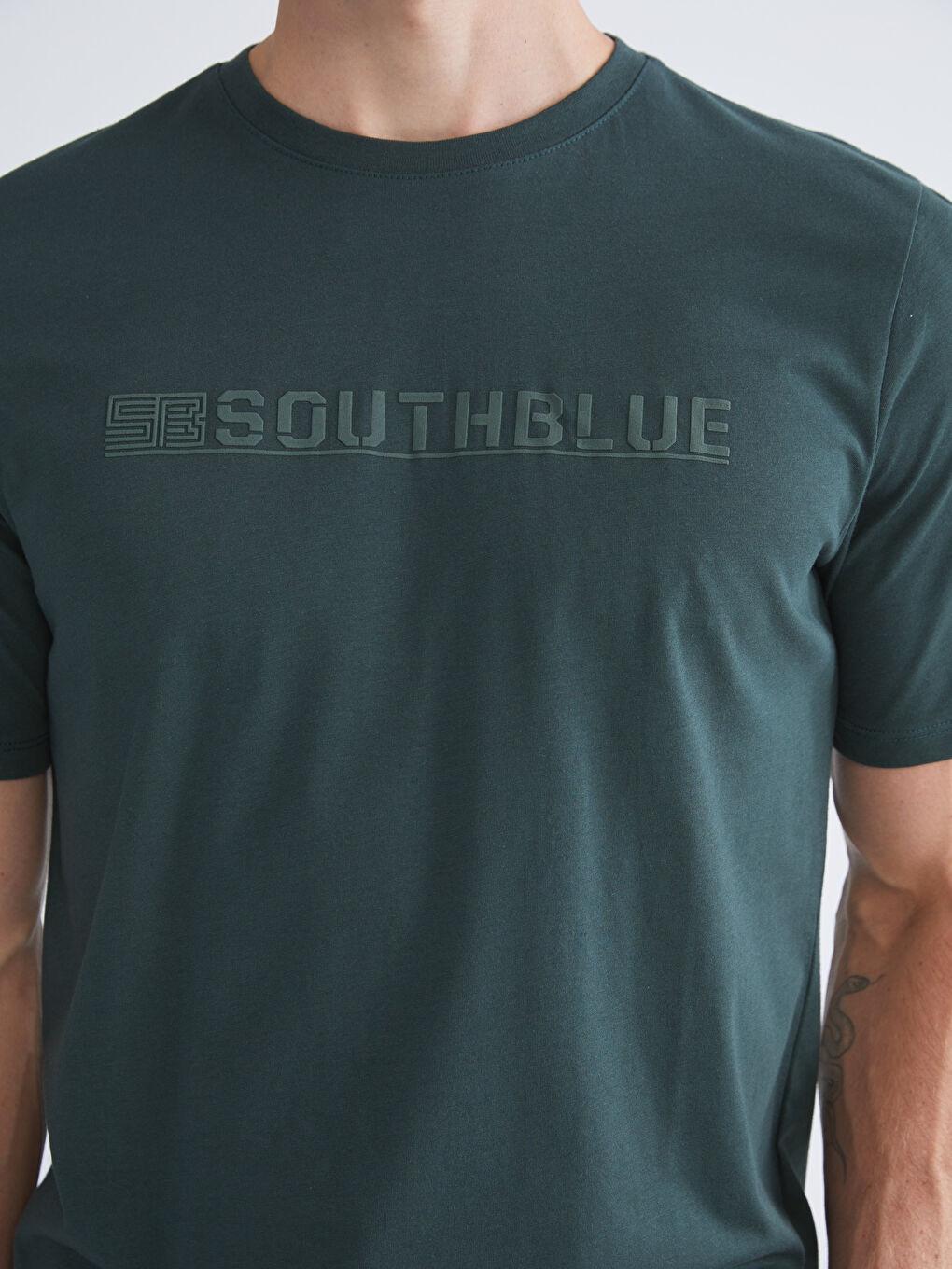 Yeşil Bisiklet Yaka Baskılı Penye Erkek Tişört-2