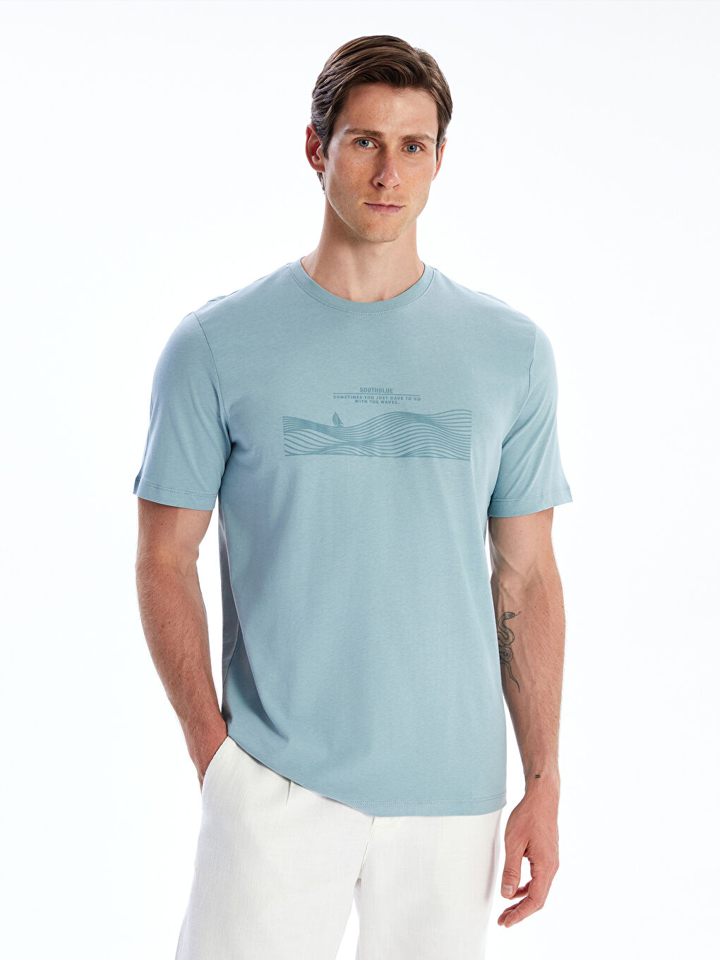 SOUTHBLUE Crew Neck Printed Jersey Men's T-Shirt -S5R654Z8-YZX