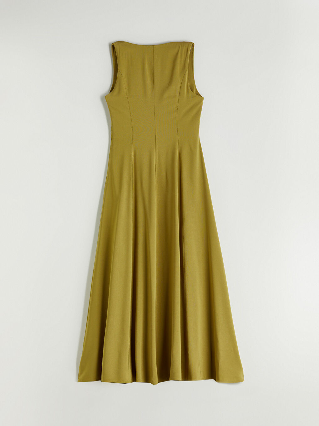 Haki Kare Yaka Keten Karışımlı Elbise-5