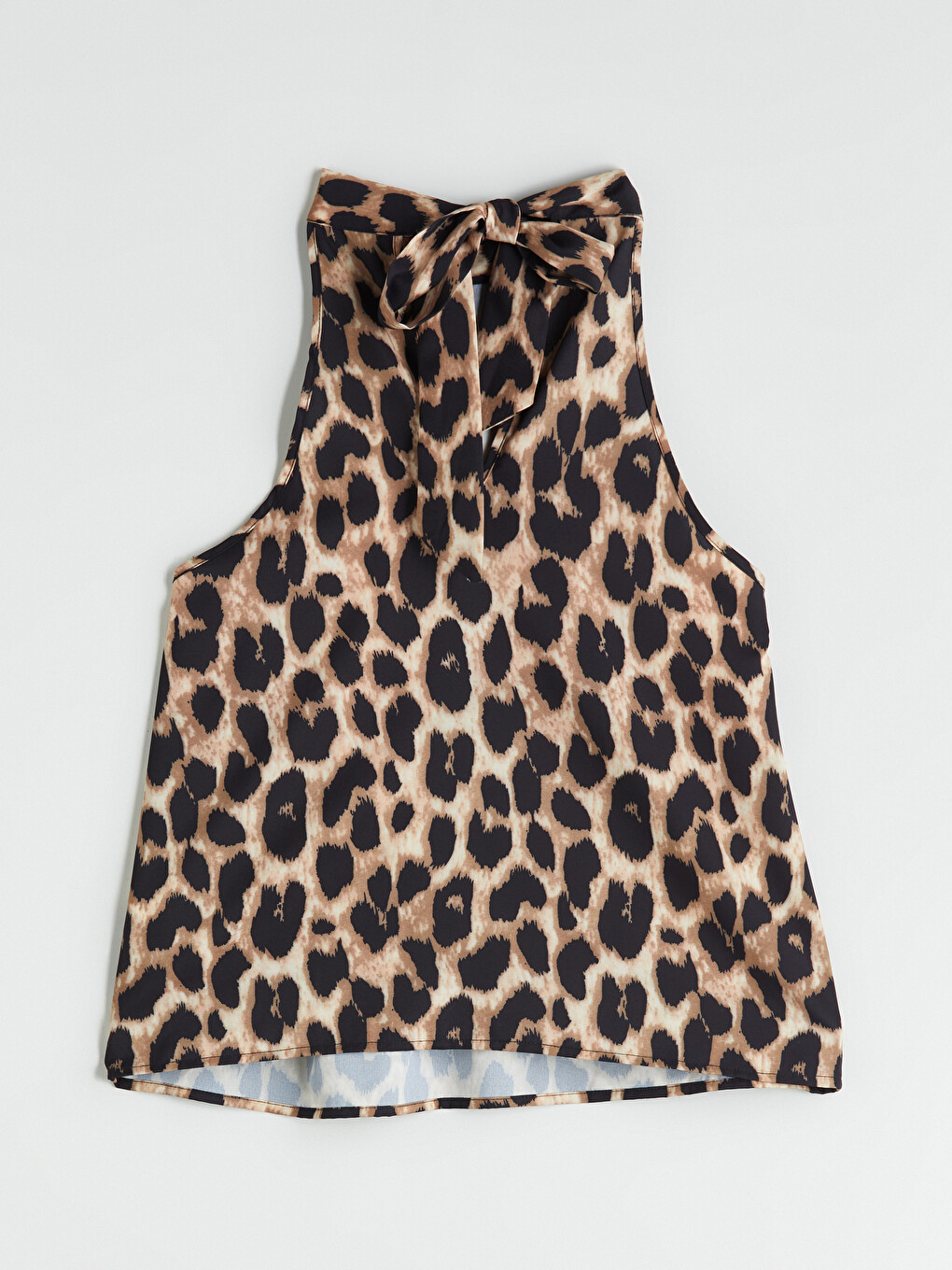 Halter Neck Leopard Print Bow Blouse-5
