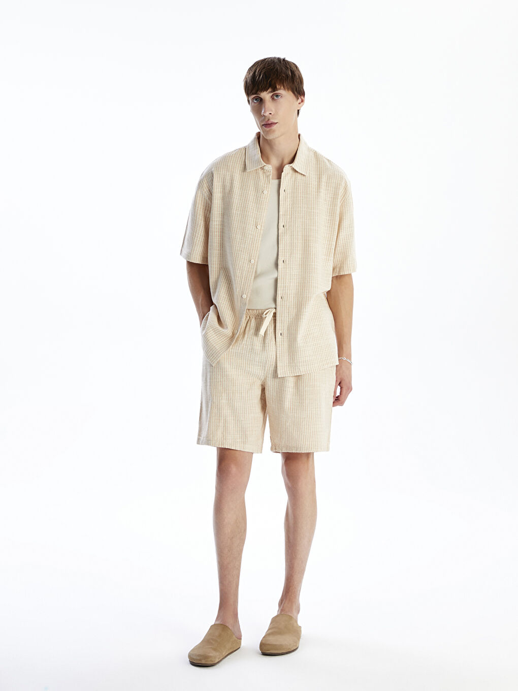 XSIDE Relaxed Fit Linen Look Men's Shorts -S5R708Z8-LE8