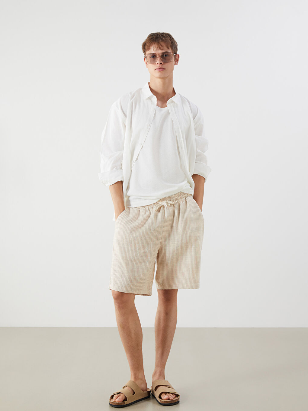 XSIDE Relaxed Fit Linen Look Men's Shorts -S5R708Z8-LE8