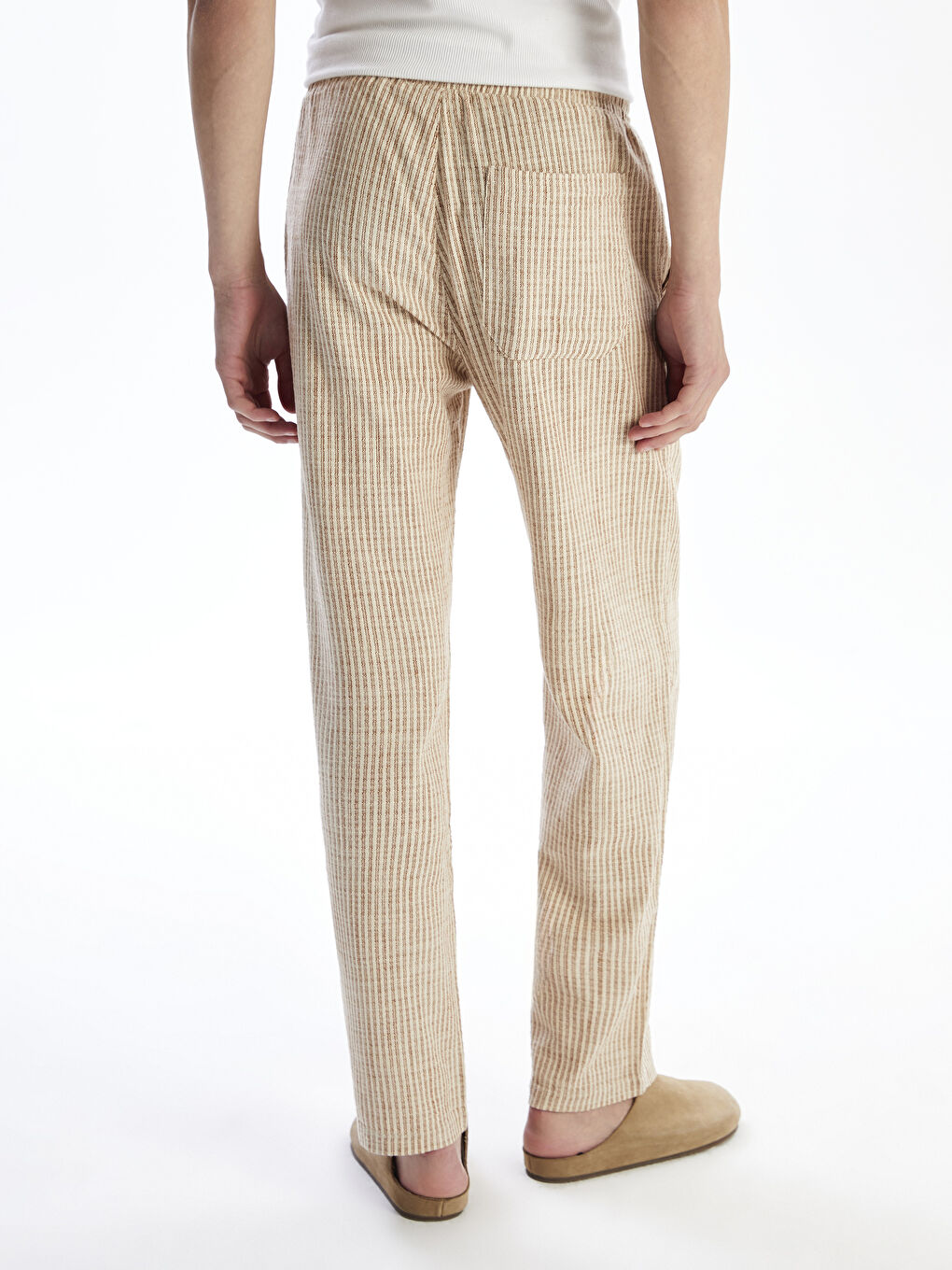 Kahverengi Rahat Kalıp Keten Görünümlü Erkek Pantolon-3