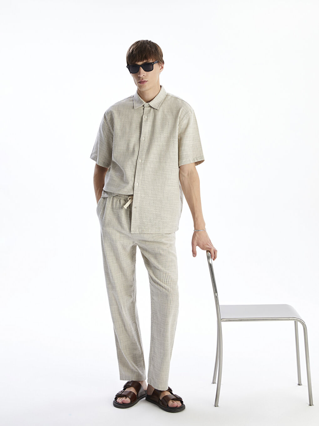 Relaxed Fit Linen Look Men's Trousers