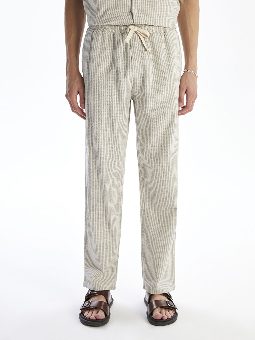 Relaxed Fit Linen Look Men's Trousers-1