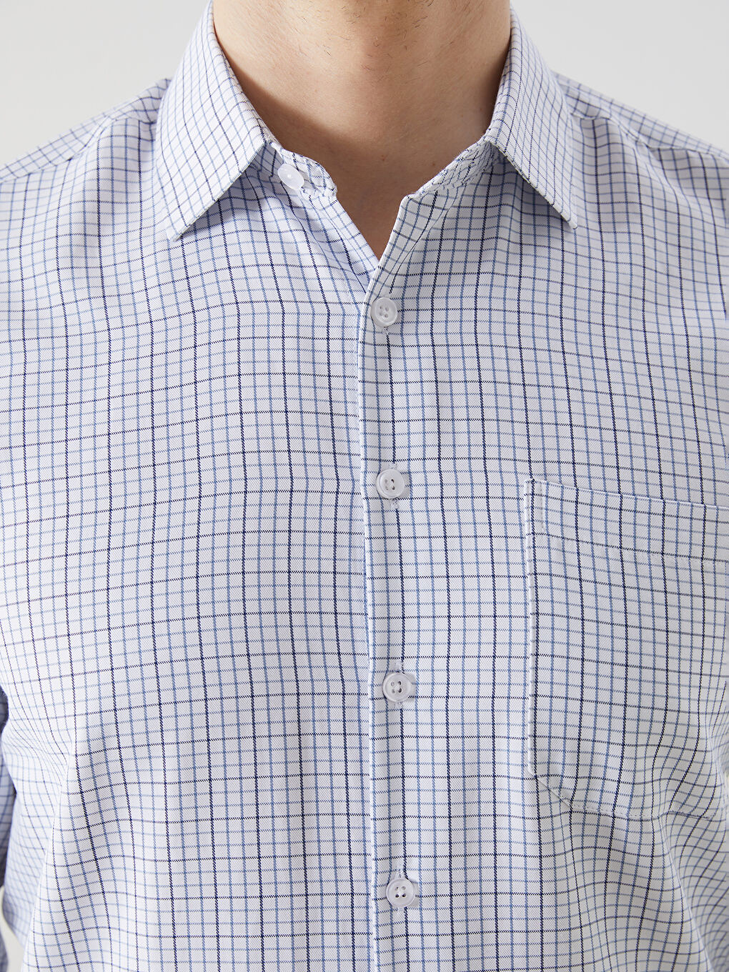 Lacivert Regular Fit Uzun Kollu Ekose Gabardin Erkek Gömlek-4