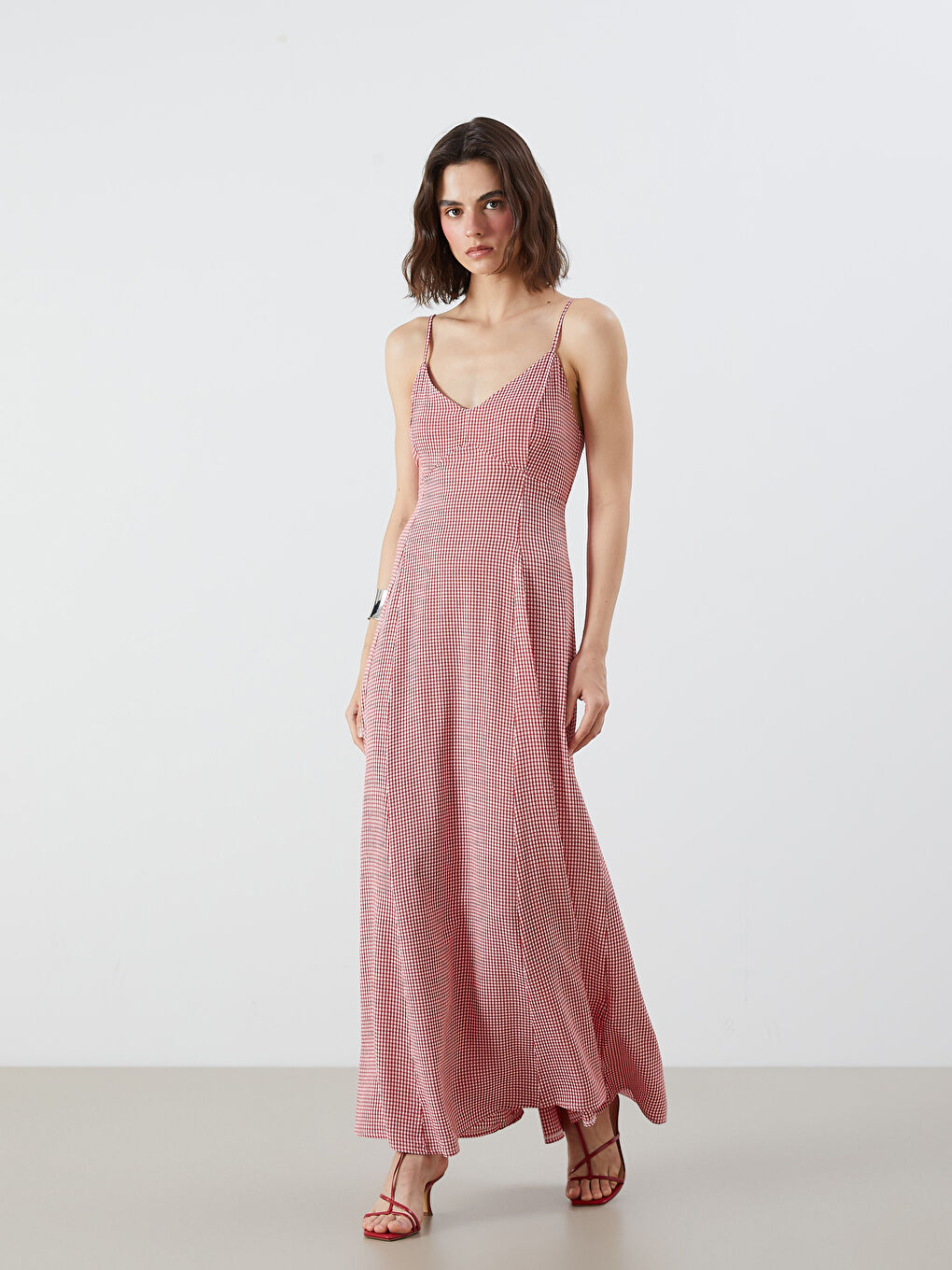 V Neck Plaid Frilled Dress