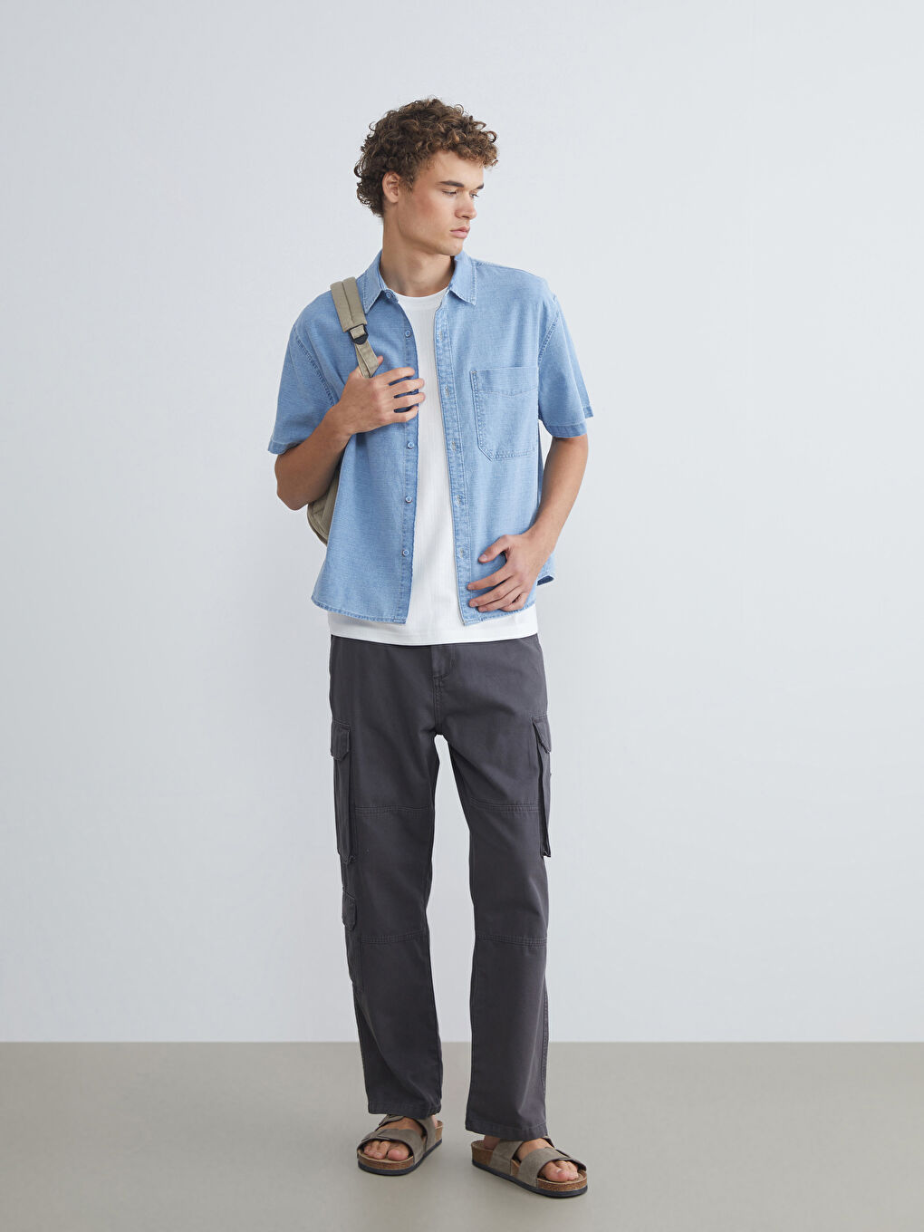 İndigo Regular Fit Kısa Kollu Erkek Jean Gömlek-1