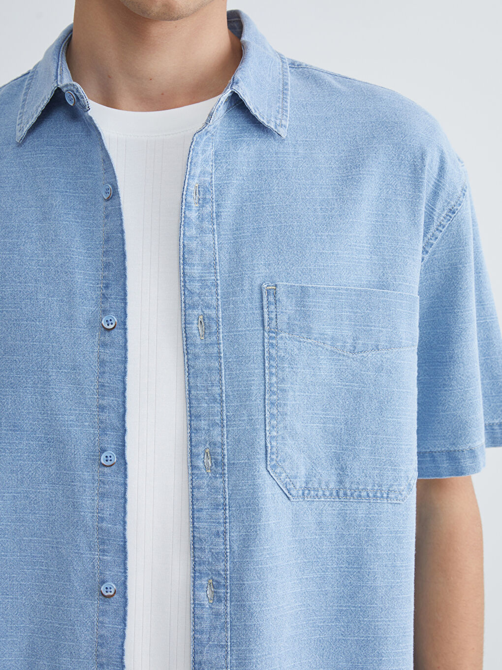 İndigo Regular Fit Kısa Kollu Erkek Jean Gömlek-2