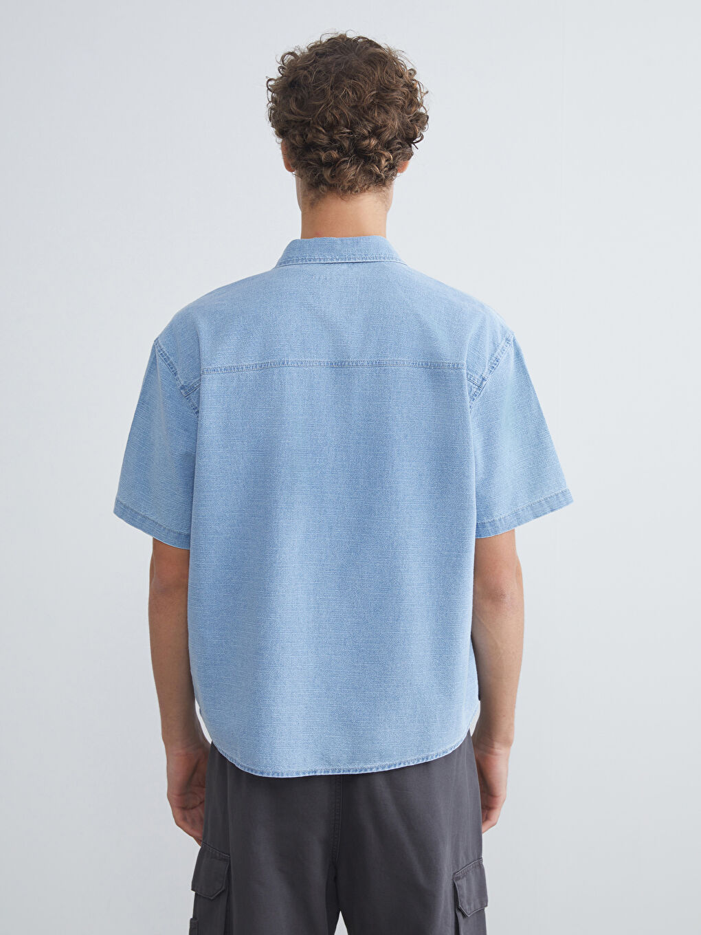 İndigo Regular Fit Kısa Kollu Erkek Jean Gömlek-3