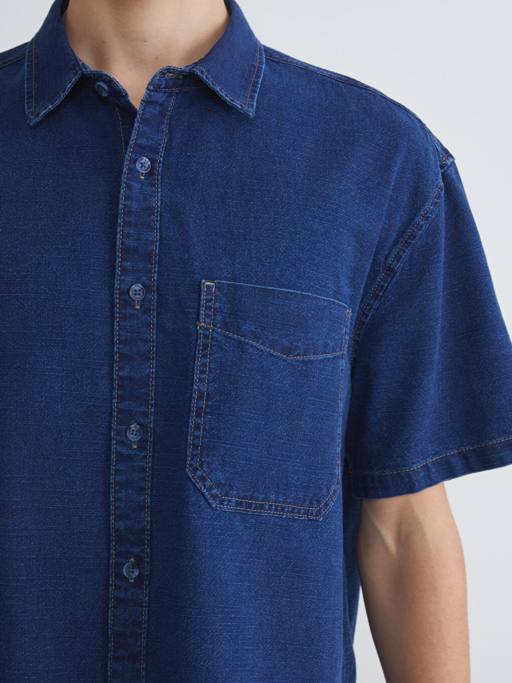 İndigo Regular Fit Kısa Kollu Erkek Jean Gömlek-2