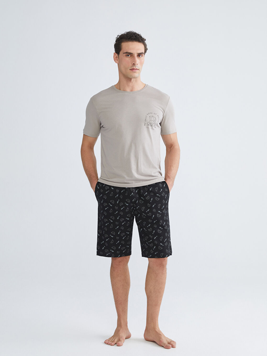 Siyah Standart Kalıp Erkek Şortlu Pijama Takımı-1