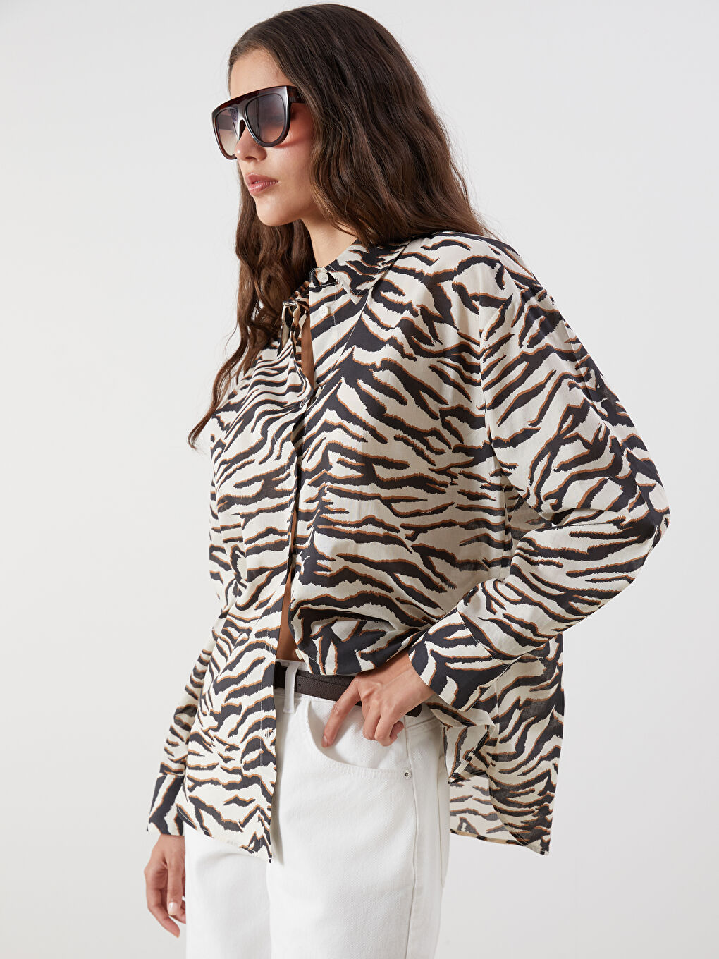 LCW Vision Zebra Patterned Oversize Women's Shirt -S5R775Z8-LQJ