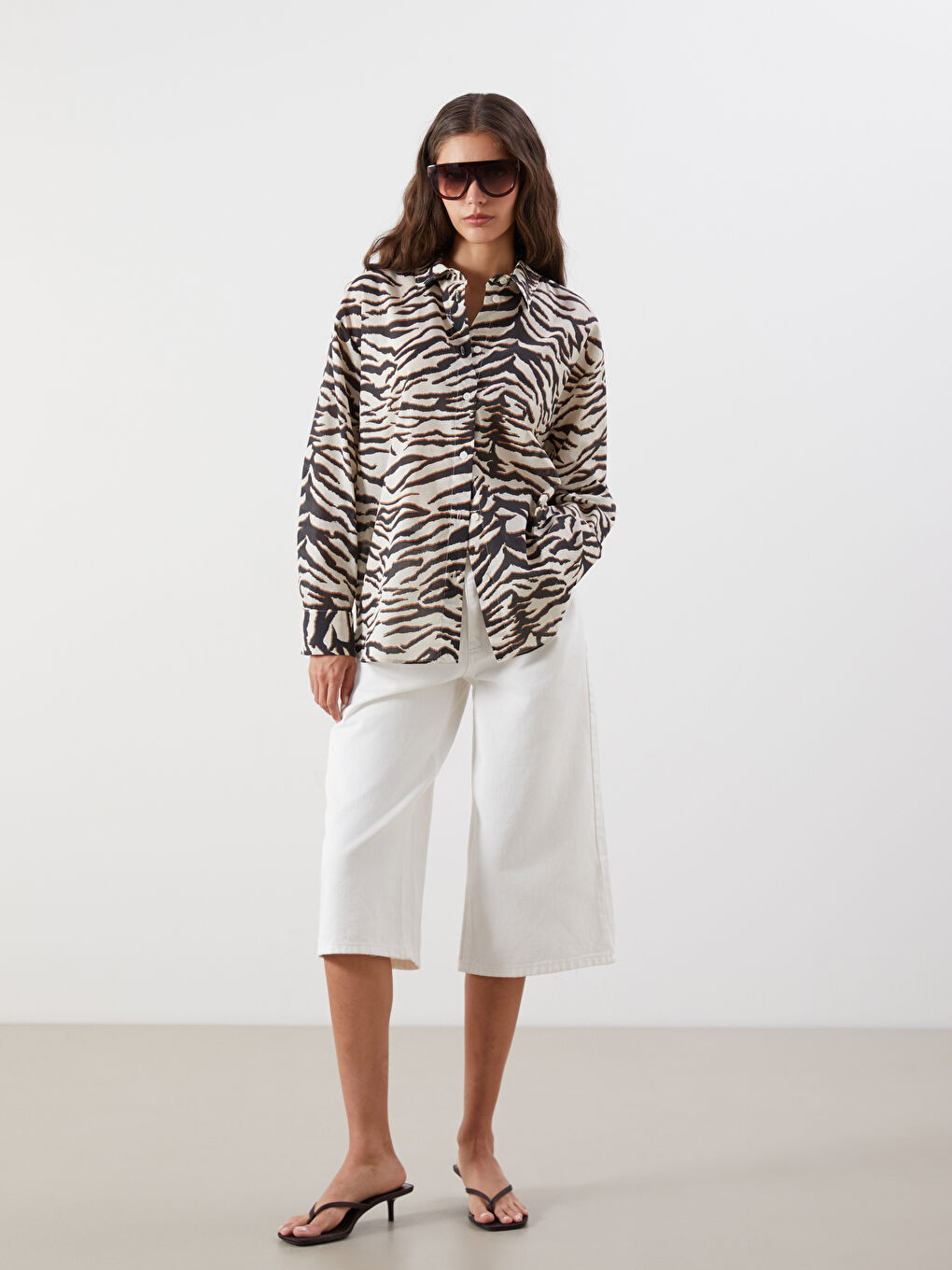 LCW Vision Zebra Patterned Oversize Women's Shirt -S5R775Z8-LQJ