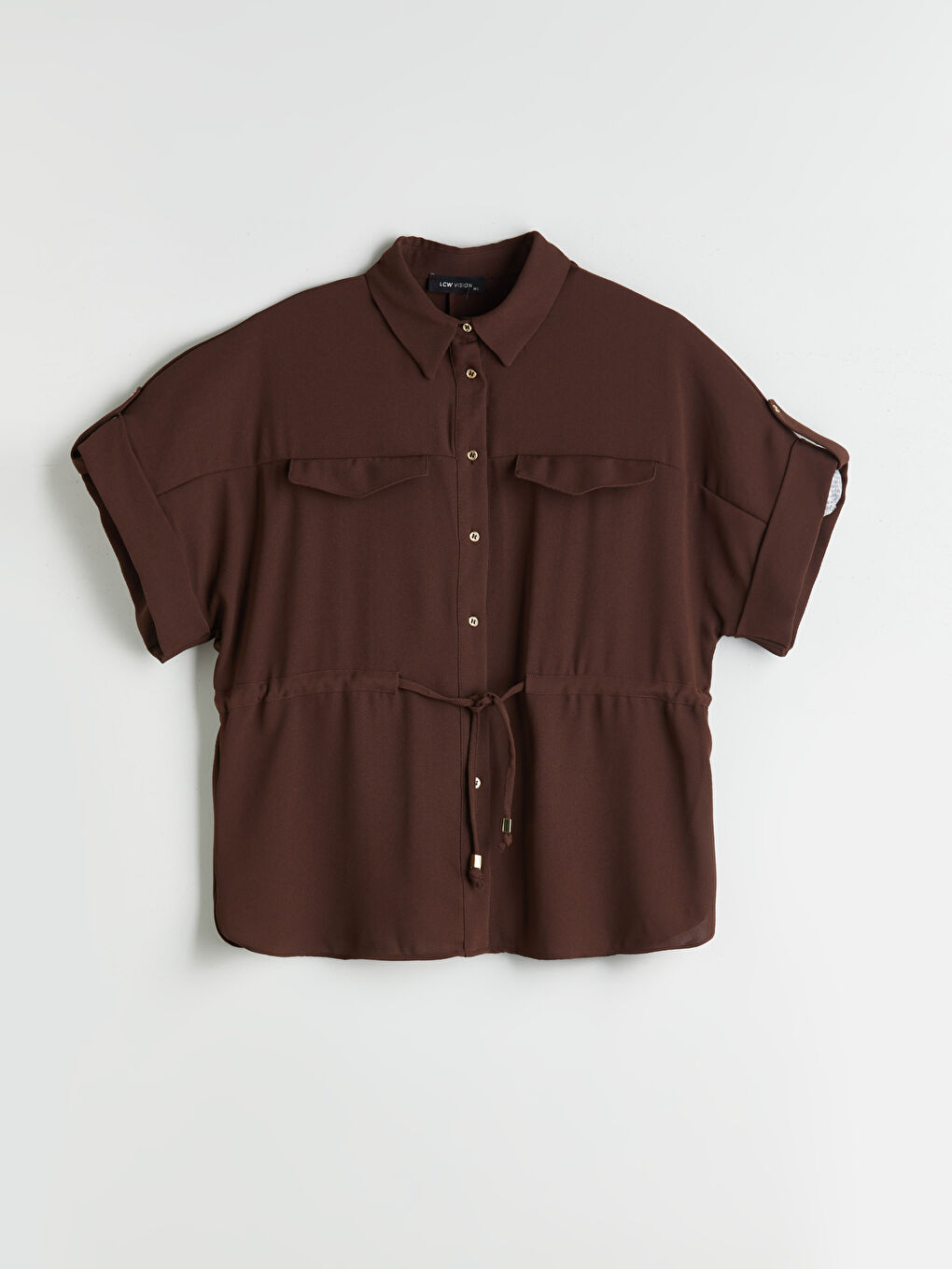 Kahverengi Büzgülü Kadın Gömlek-8