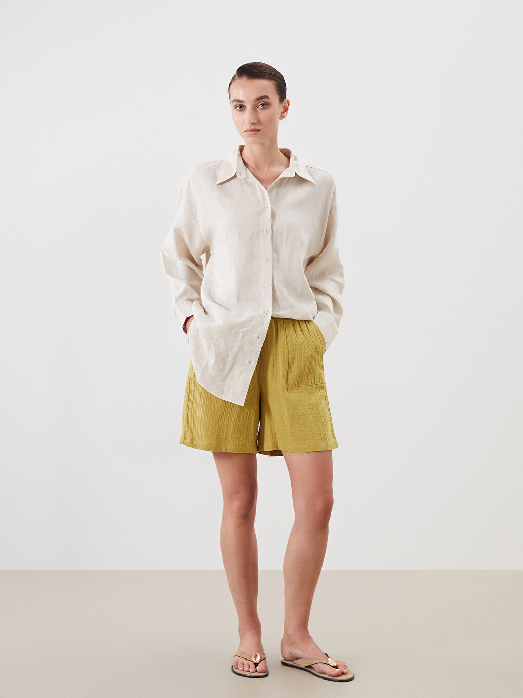 Elastic Waist Textured Muslin Women's Shorts
