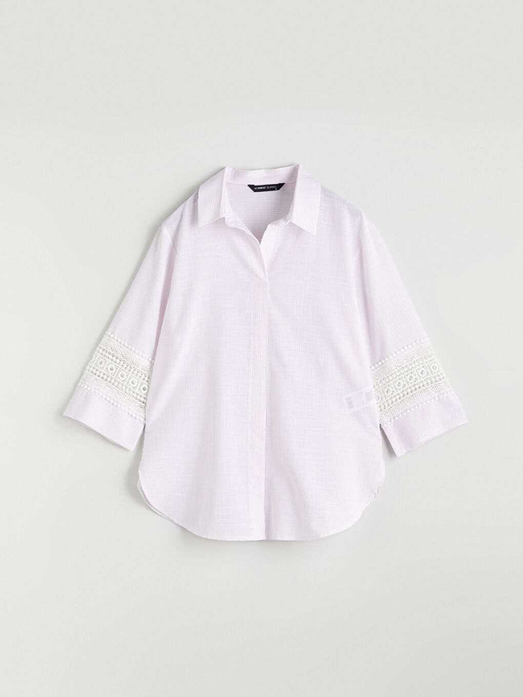 Blouse Rayée Surdimensionnée à Col et Détails en Dentelle-4