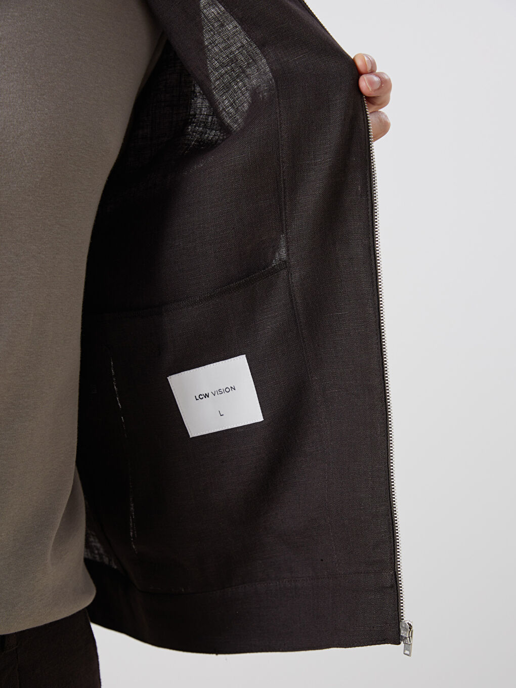 Kahverengi Rahat Kalıp Gömlek Yaka %100 Keten Erkek Mont-3