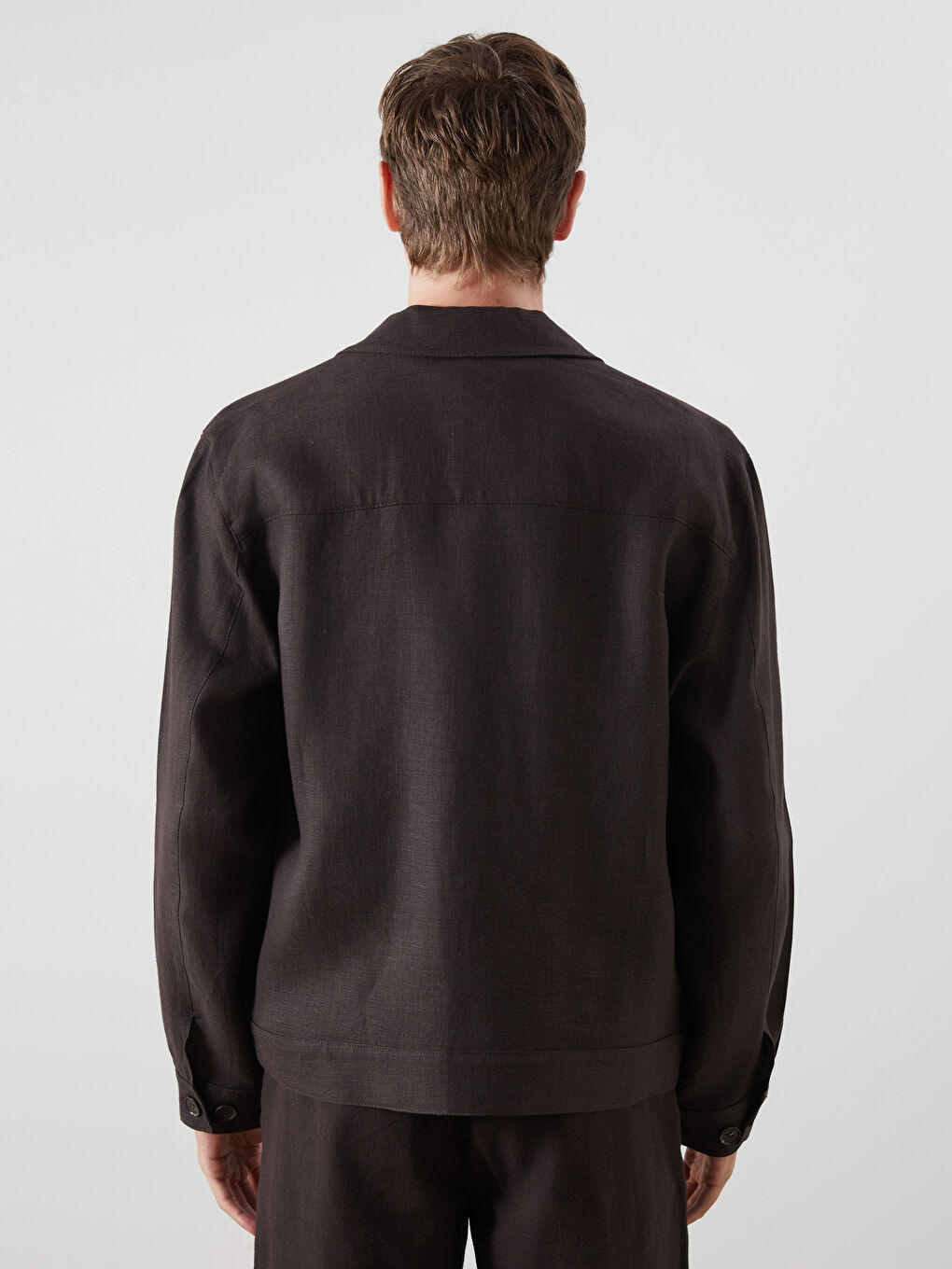 Kahverengi Rahat Kalıp Gömlek Yaka %100 Keten Erkek Mont-4