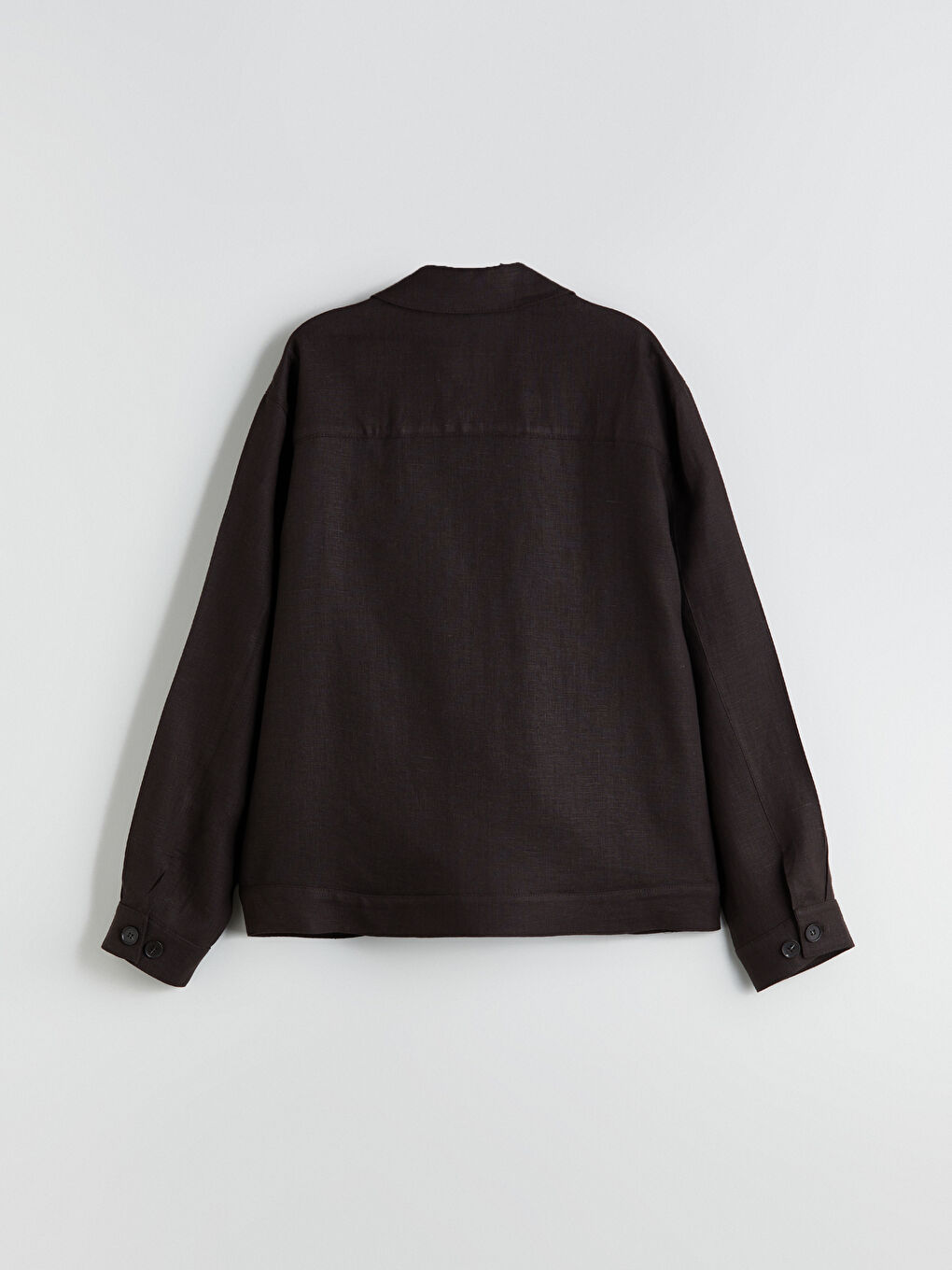 Kahverengi Rahat Kalıp Gömlek Yaka %100 Keten Erkek Mont-7