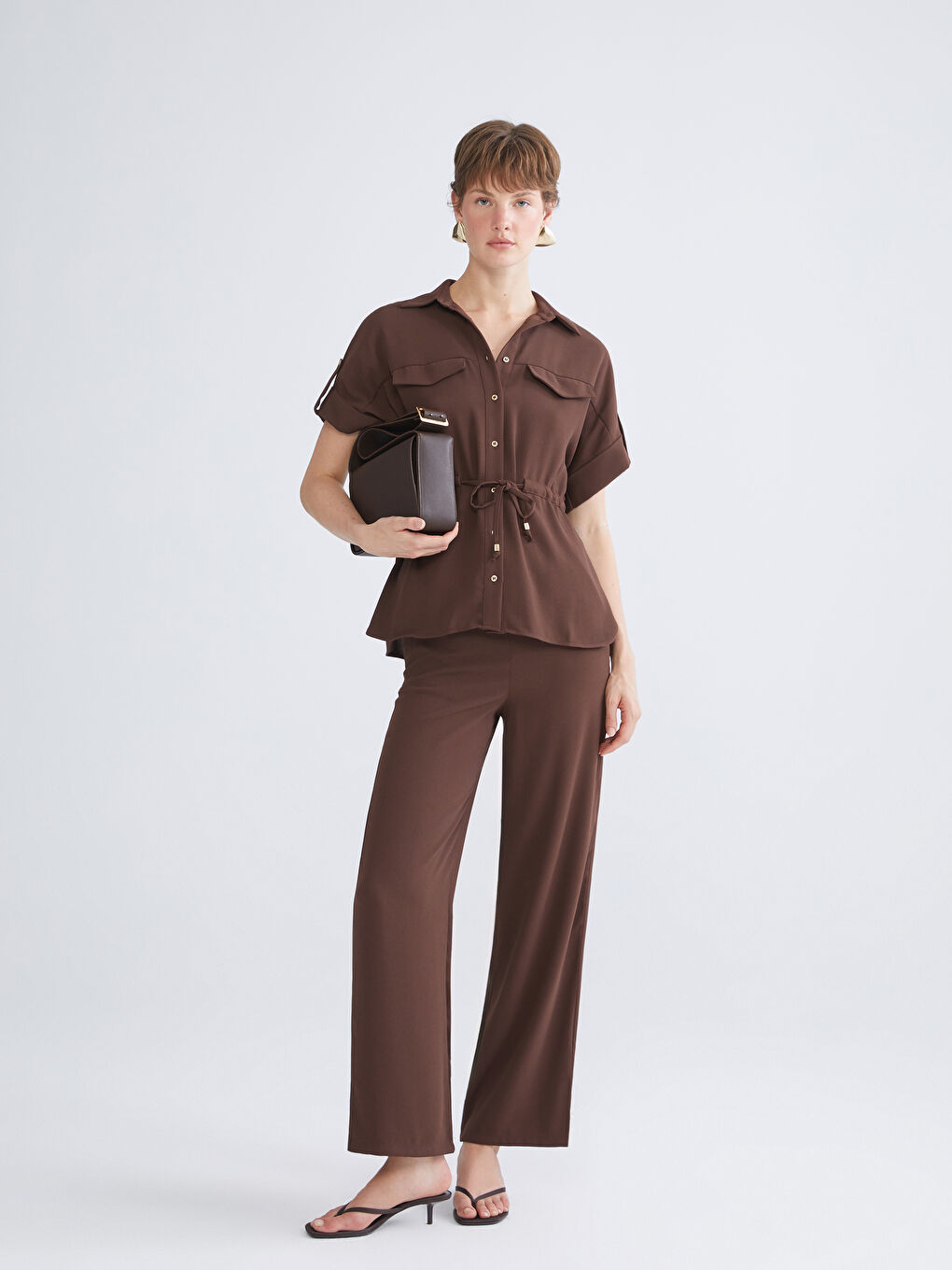 Elasticated Waist Linen-Look Women's Trousers-1