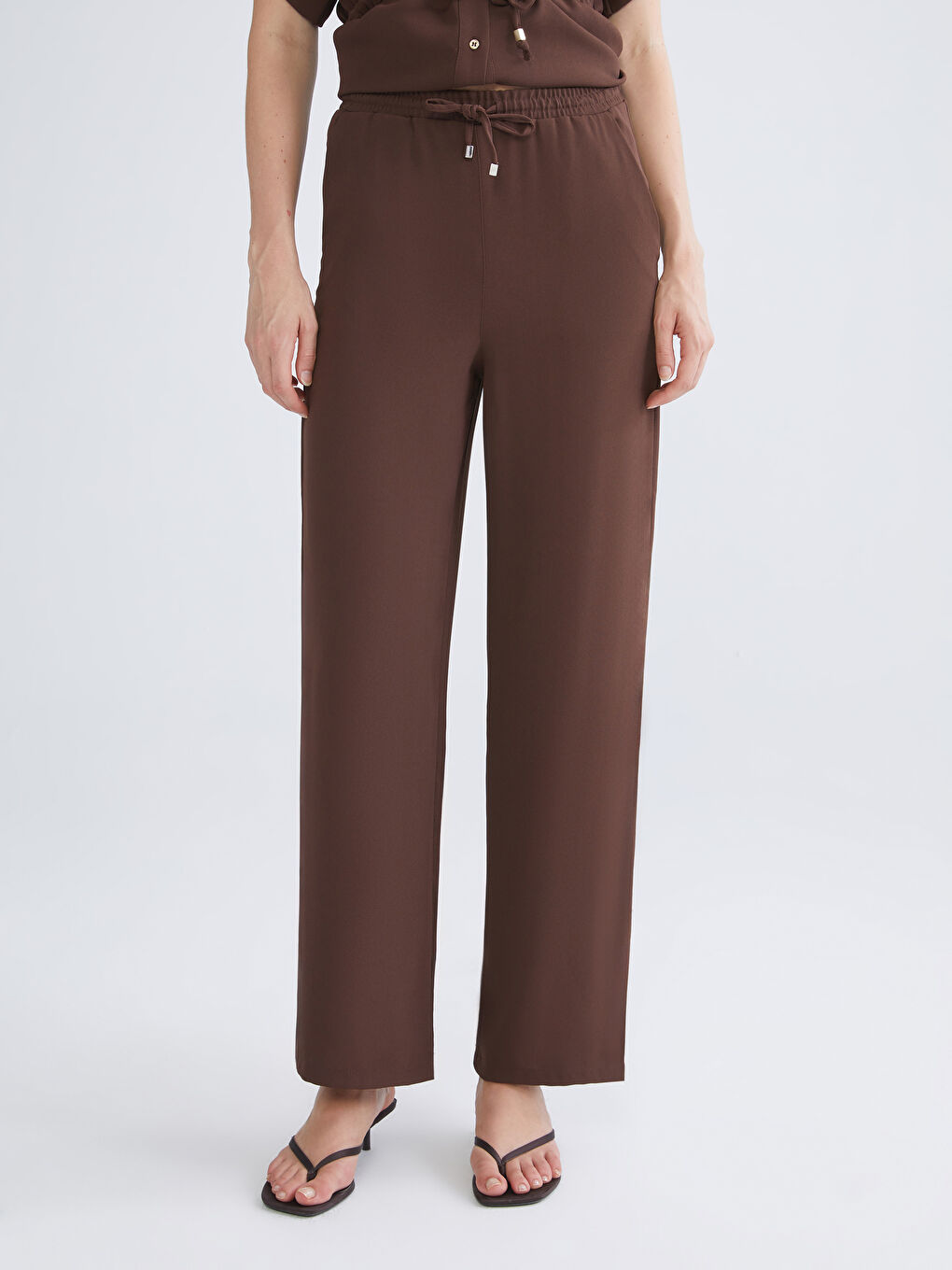 Elasticated Waist Linen-Look Women's Trousers-2